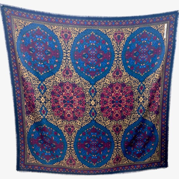 Unused Blanket Throw Over McDavid Wool Scarf/Wrap X-Large53"x53 Blue Fringe (24 - Picture 6 of 12